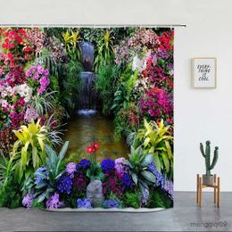 Shower Curtains Garden Flowers Shower Curtains Nature Floral Waterfall Landscape Bathroom Curtain Waterproof Fabric Home Decor With R231101
