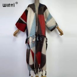 Women's Wool Blends WINYI Winter Women tassel Cardigan coat Loose Christmas dress robe longue Thick Warm free size Middle East Female Kaftan 231031