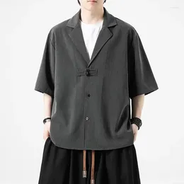 Men's Suits Half-sleeve Suit Jacket Tops Solid Color Loose Oversized Lapel Shirt Fashion Full With High-quality Casual