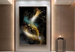 Feathers On Black Background On Canvas Print Painting Nordic Poster Wall Art Picture For Living Room Home Decoration Frameless8236808