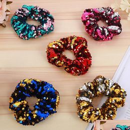 Pony Tails Holder Fashion Sequin Women Scrunchie Glitter Ties Girls Hair Ponytail Holders Rope Elastic Bands For Accessories Drop Deli Dhjif