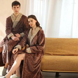 Women's Sleepwear Plush Coral Fleece Bathrobe Thick Flannel Lapel Robe Couples Winter Nightwear Men's Loose Casual Home Wear