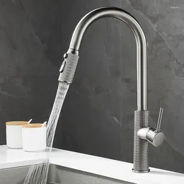 Kitchen Faucets Sink Faucet Single Lever And Cold Pull Out Rotation Mixer Brass Grey Gold Finished Decked Carved