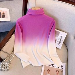 Women's Sweaters Gradient Sweater 2023 Autumn Winter Women High Neck Turtleneck Knitwear Fashionable Basic Long Sleeve Rainbow Knited Jumper 231031