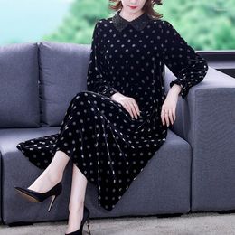 Casual Dresses Autumn Winter Black Elegant Gold Velvet Dress Women Korean Vintage Loose Polka Dot Midi 2023 Bodycon Party Vestidos