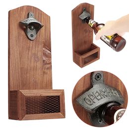 Openers Counter Bottle Opener Wooden Wall Mounted Creativity Beer Glass Household Kitchen Bar Tools 231101