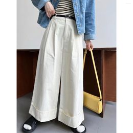 Women's Pants 2023 Summer Japan Korean Streetwear Wide Leg Trousers Cuffs Folded Up Loose Baggy Wash Cotton For Women High Quality