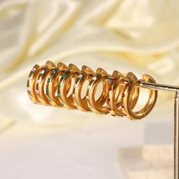 Stud Earrings 18K Gold Plated Cubic Zirconia Hoop Women Ins Trendy Stainless Steel Jewelry Gifts