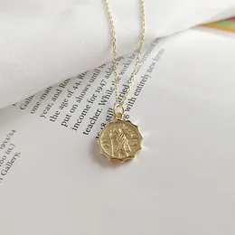 Pendants WTLTC Chic Gold Color Small Round Coin Pendant Necklaces For Women 925 Sterling Sliver Layered Necklace Dainty Tiny Disc Chokers