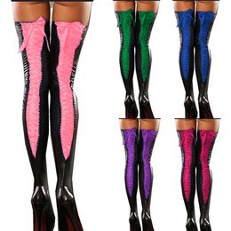 16 Colors Women Sexy Lace Up Ribbon Adjustable Stockings Lady Faux Leather Club Thigh High Stockings Cosplay Party Accessories257L