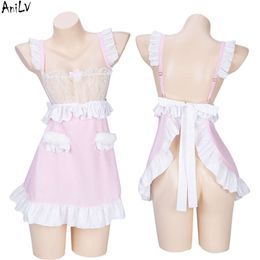 Ani Anime Girl Cute Rabbit Lolita Maid Apron Dress Uniform Women Pink Bunny Nightdress Outfits Pamas Costumes cosplay