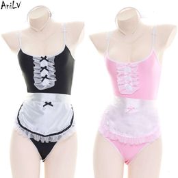 Ani Japanese Coffee Maid One-piece Swimsuit Bodycon Uniform Costume Lolita Girl Pink Bodysuit Swimwear Pool Party Cosplay cosplay