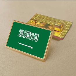 Party Saudi Arabia Flag Pin 2.5*1.5cm Zinc Die-cast Pvc Colour Coated Gold Rectangular Medallion Badge Without Added Resin