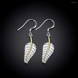 Dangle Earrings Fashion 925 Silver Feather Pendant For Women Glamour Jewelry Wedding Gift