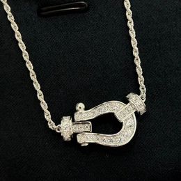 Brand Luxury Horseshoe Designer Pendant Necklaces Womens S925 Sterling Silver White Stone Bling Diamond Crystal OL Elegant Choker Necklace Jewellery