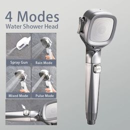 Bathroom Shower Heads 4 Modes High Pressure Shower Head With Switch On Off Button Sprayer Water Saving Adjustable Shower Nozzle Philtre For Bathroom 231031