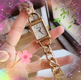 Iced Out Small Rectangles Shape Dial Face Watch Hip Hop Fine Stainless Steel Womens Quartz Movement Clock Business Super Bright Waterproof Dress Watches Gifts