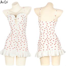 Ani 2023 Pool Party Girl Sweet Strawberry Swimsuit Dress Women Cute Nightdress Pamas Outfits Costumes Cosplay cosplay
