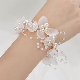 Charm Bracelets Pearl Wrist Flower For Girls Bridesmaid Wedding Lace-up Hand Bridal Prom PR Sale