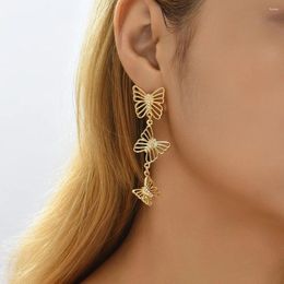 Dangle Earrings Trendy Korea Gold Color Butterfly Tassel Chain For Women Fashion Geometric Animal Crystal Long Drop Jewelry