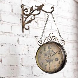 Wall Clocks 1Pc Antique Outdoor Garden Clock Station Metal Double Sided Bird Vintage Retro Round Mount Hanging Home Decor 231101