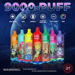 RandM Tornado 9000 Puff Disposable E Cigarettes 9k puffs Rechargeable 850mah Battery 53 kinds of color in stock Type-C E Cigarettes