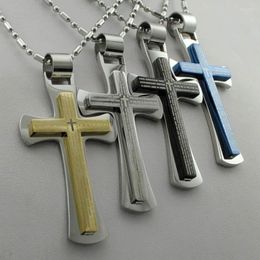 Pendant Necklaces Dolaime Retro Fashion Punk Style Stainless Steel Cross Necklace Christian Scriptures Jesus Men's Jewellery AP406