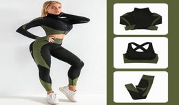 3PCS Seamless Tight Women Yoga Outfits Sport Fitness Women039s Tracksuit Long Sleeve Exercise Clothing Running Gym Suits Workou5082758