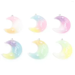 Charms Resin Pendants Galaxy Half Moon Message "sweet" Multicolor Glitter DIY Necklace Women Jewelry Findings 3.9cm X 3.1cm 5PCs