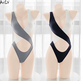 Ani Beach Anime Two-color Cross Ing One-piece Swimsuit Women Strap Hollow Bodysuit Swimear Uniform Costumes Copslay cosplay