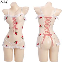 Ani Women Lace Soft Yarn Transparent Dress Temperament Lingerie Cute Sweet Cherry Nightdress Pamas Costumes cosplay