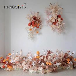Dried Flowers champagne Wedding Backdrop Wall hanging flower row Arch Hang Arrangement Prop Stage Floor Floral Ball Event Party Window Display 231101
