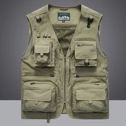 Men's Vests Summer Men Unloading Tactical Vest Coat Casual Men's Pographer Waistcoat Mesh Work Sleeveless Jacket Tools Pocket Vest 5XL 231101