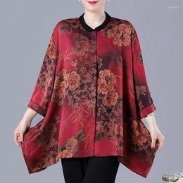 Women's Blouses 2023 Spring And Summer Fashion Upscale Chinoiserie Style Retro Art Stand Collar Flower Rich Printing Oversize Loose Casual