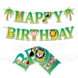 Party Decoration Jungle Animals Them Happy Birthday Banner Supplies For Forest Zoo Themed Festival