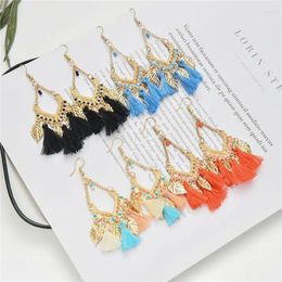 Dangle Earrings Bohemian Fan-shaped Tassel Leaf Long Temperament Cotton Thread Hanging Ear Hook Jewellery