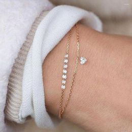 Link Bracelets Vintage Anime Exquisite Fashion Double Layer Heart Shape Crystal Bracelet Women's Chain Simple Style Jewellery For Women Z
