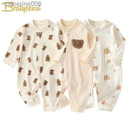 Jumpsuits Muslin Newborn Jumpsuit Cartoon Bear Long Sleeves Baby Rompers for Boys Girls Autumn Clothes Infant Outfit Toddler Onesie 0-18ML231101