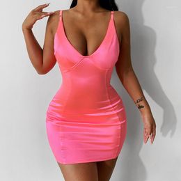 Casual Dresses Fashion Spring Summer Lady V-Neck Backless Sling Dress Sexy Girl Low Cut Slim Mini Hip Skirt Woman Party Night Club Clothes