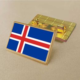 Party Icelandic Flag Pin 2.5*1.5cm Zinc Die-cast Pvc Colour Coated Gold Rectangular Rectangular Medal Badge Without Added Resin