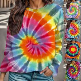 Ethnic Clothing Full Zip Athletic Sweatshirt Ladies Personality Tie Dye 3D Digital Print Fashion Trend Round Hoodie Women Pullover