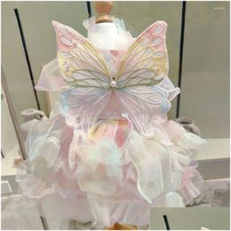 Dog Apparel Dog Apparel Pet Rainbow Puffy Skirt Fantasy Pink Butterfly Wings Summer Teddy Yorkshire Marquis Princess Dresses For Small Dh2Fn