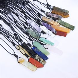 Brown Black Rope Woven Irregular Strip Stone Pendant Healing Crystal Agate Quartz Pillar Necklace Jewelry Women Men cheap