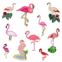 10 Kinds Flamingo Embroidered Patches for Clothing Bags Iron on Transfer Applique Patch for Dress Jeans DIY Sew on Embroidery Kids269a