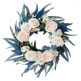 Decorative Flowers Spring Season Blue Rose Wreath Simulation Flower Charm Decoration Accessory For Wedding Birthday Party B03D