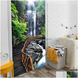 Wall Stickers Wall Stickers Green Forest Bridge Self-Adhesive Door Wallpaper 3D Pvc Home Decor Sticker Beach Sun Scenery Poster Mural Dhnbk