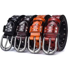 Belts Goth Punk Rivet Belt Men Cowboy Genuine Leather Strap Women's Studded Luxury Rock Pin Buckle Waistband For Jeans PantsBelts