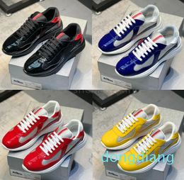 Men America Cup Xl Leather Sneakers Leather Flat Trainers Black White Red Mesh Lace-up Casual Shoes With box