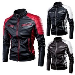 Mens Jackets Winter Fleece Pu Jacket Motorcycle Waterproof Cool Contrast Colors Classic Biker Leather Motor Autumn Coat 231031