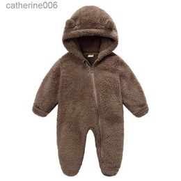 Jumpsuits Newborn Baby Boy Girl Fleece Jumpsuit Snowsuit Long Sleeve Hooded Zipper Closure Coat Warm Winter ClothesL231101